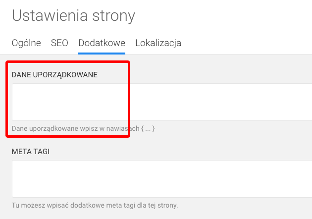 dodatkowe ustawienia strony dane uporządkowane